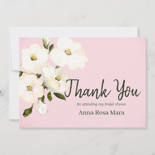 *~ Floral White Beach Rose Buds Bridal Shower Thank You Card