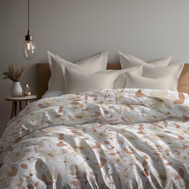 Floral White Beige Lily Botanical Pattern   Duvet Cover (Creator Uploaded)