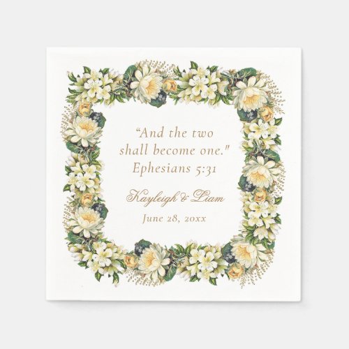 Floral White Bible Verse Christian Wedding Napkins