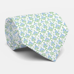 Floral white blue green neck tie