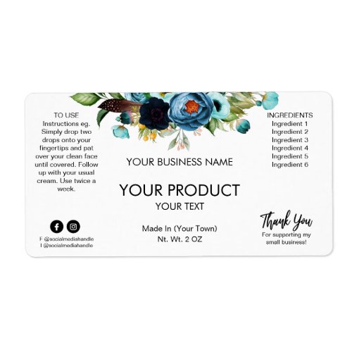 Floral White Blue Product Labels