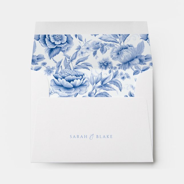Floral White Blue Self Addressed Reply Envelope (Back (Bottom))