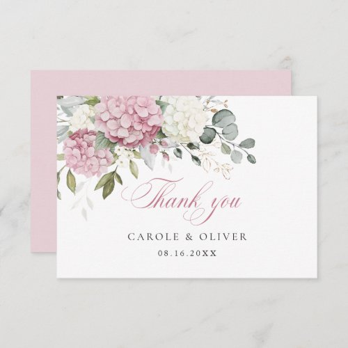 Floral White Blush Pink Hydrangea Greenery Wedding Thank You Card