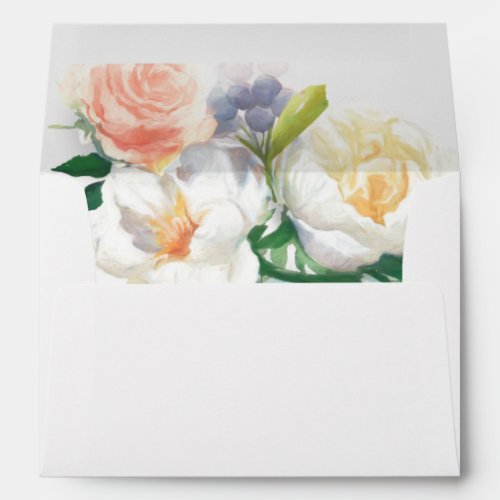 Floral white blush pink rose gold envelope