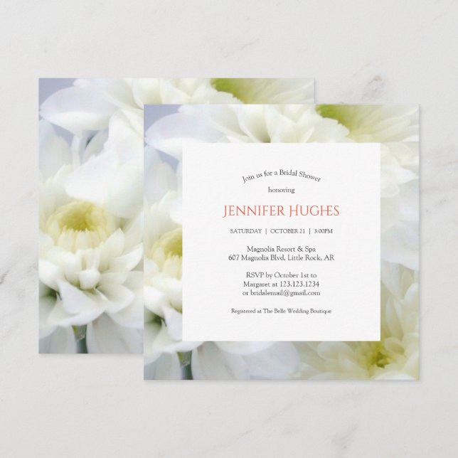 Floral White Bridal Shower Invitation (Front/Back)