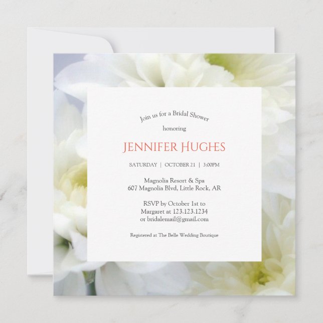 Floral White Bridal Shower Invitation (Front)