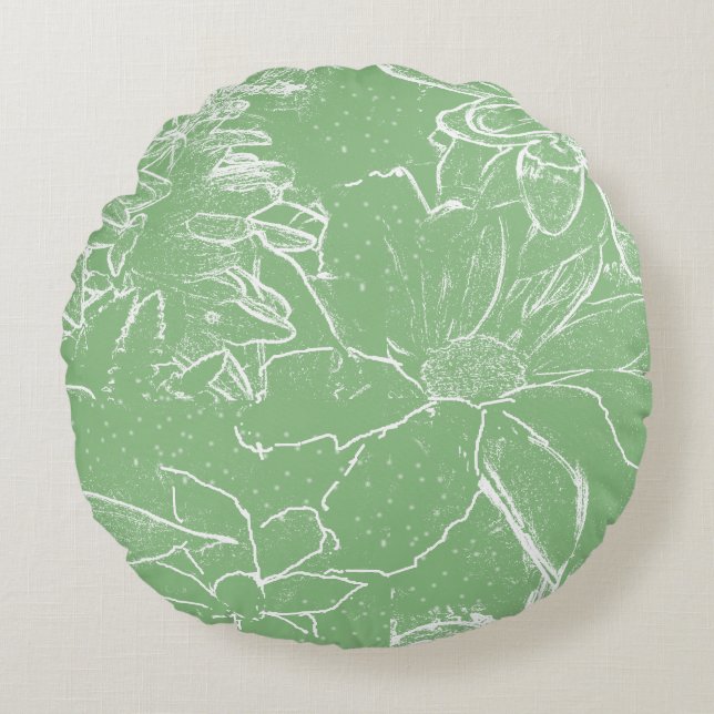 Floral White  Bundle Transparency -Light sap green Round Pillow (Front)