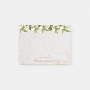 Floral White Calla Lilies Marble Golden Script Post-it Notes