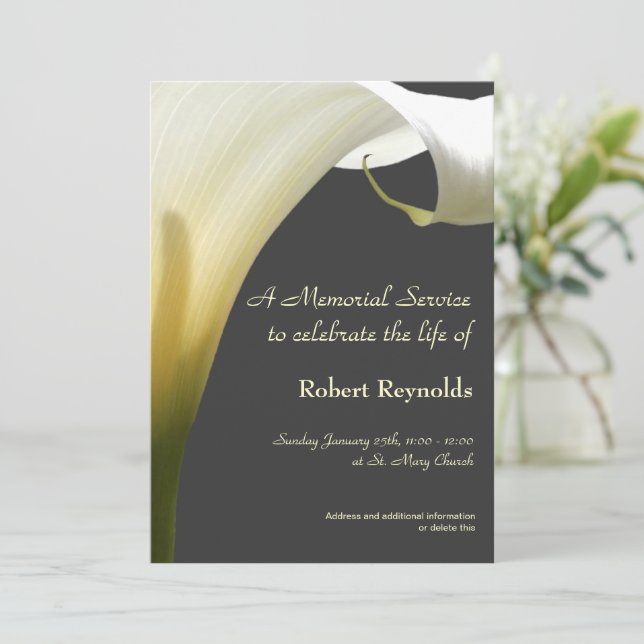 Floral White Calla Memorial Funeral Service Invitation (Standing Front)
