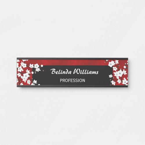Floral White Cherry Blossom Red  Office Door Sign
