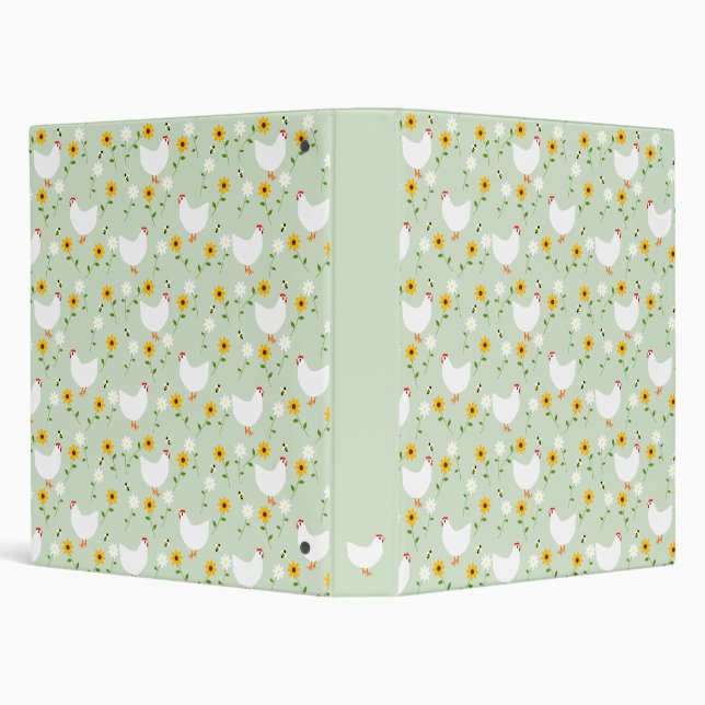 Floral White Chickens on Green Binder (Background)