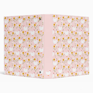 Floral White Chickens on Pink Binder
