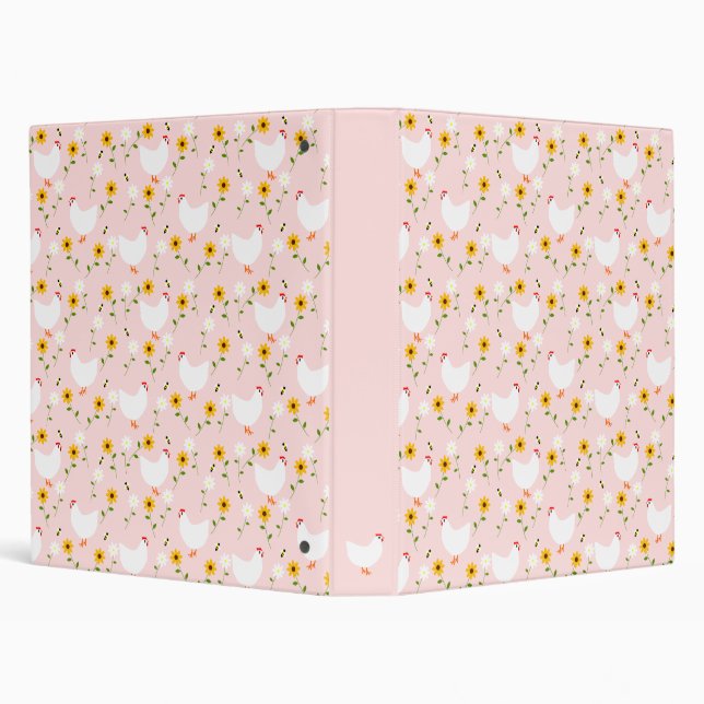 Floral White Chickens on Pink Binder (Background)