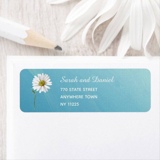 Floral White Daisies on Teal Blue Elegant Address Label (Insitu)