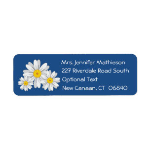 Floral White Daisy Flower Blue Return Address Label