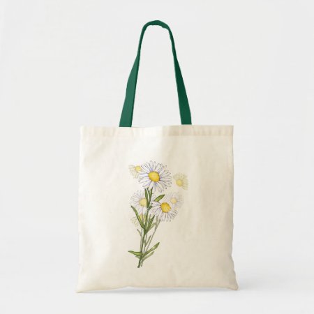 Floral White Daisy Flower Pattern Canvas Totebag Tote Bag