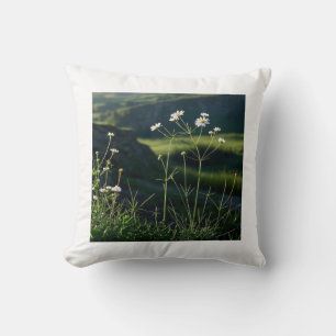 Floral White Daisy Nature Landscape  Throw Pillow