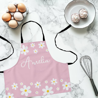 Floral White Daisy Pink Girls Apron