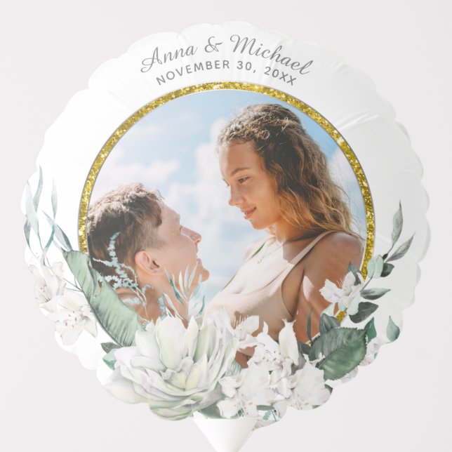 *~* Floral White Flowers Wedding PHOTO Balloon (Front)
