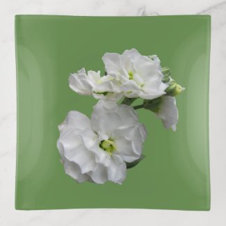 Floral White Garden Flower Trinket Tray