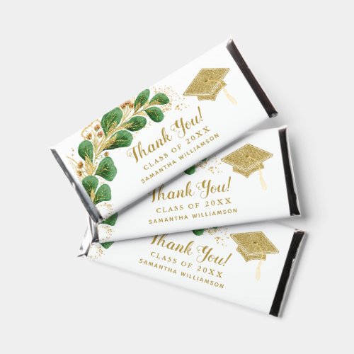 Floral White Gold Green Thank You 2024 Graduation Hershey Bar Favors