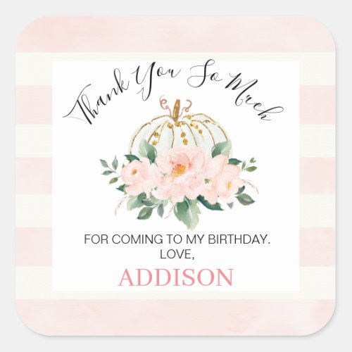 Floral White Gold Pumpkin Birthday Favor Sticker