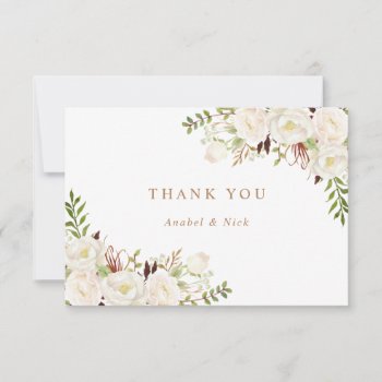 Floral White Greenery Neutral Thank You Card by HannahMaria at Zazzle