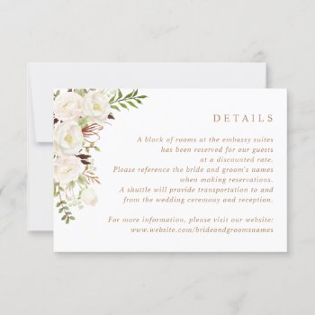 Floral White Greenery Rustic Wood Wedding Details Invitation by HannahMaria at Zazzle