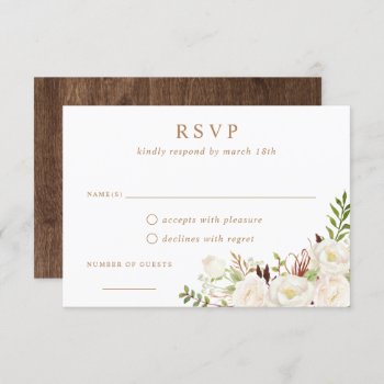 Floral White Greenery Rustic Wood Wedding Rsvp Invitation by HannahMaria at Zazzle