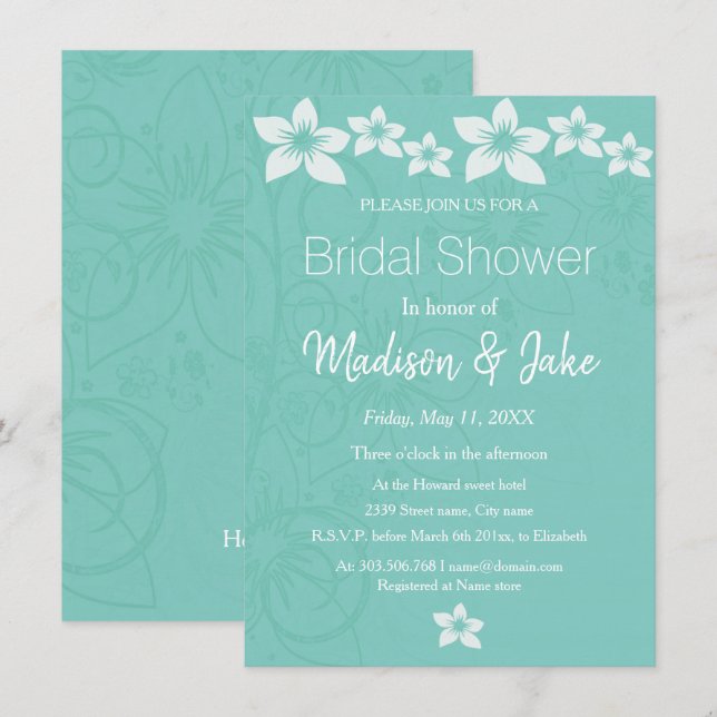 Floral white hibiscus flower bridal shower invitation (Front/Back)