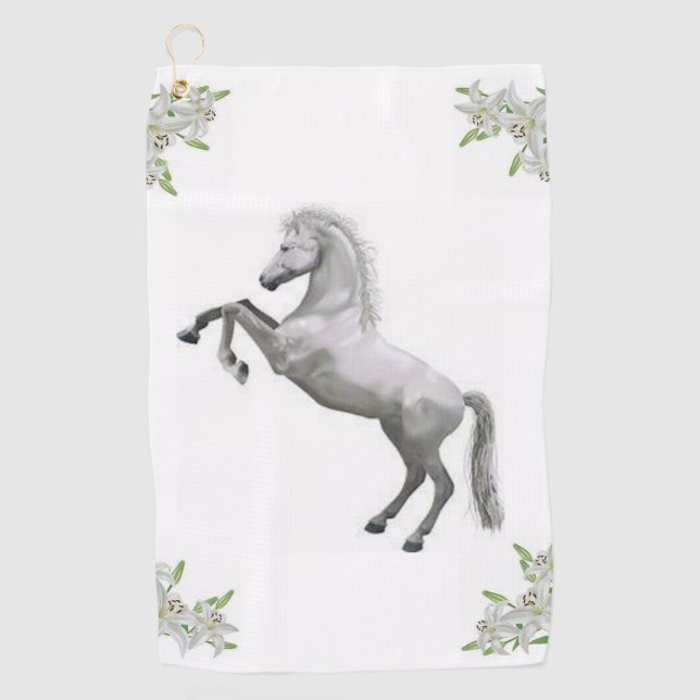 Floral White Horse Golf Towel (Front)