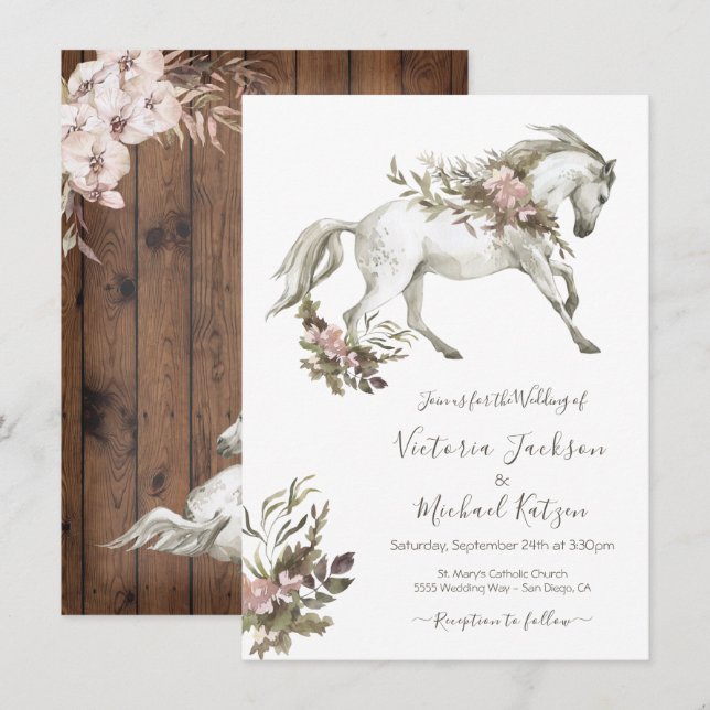 Floral White Horse Ranch Wedding Invitation (Front/Back)