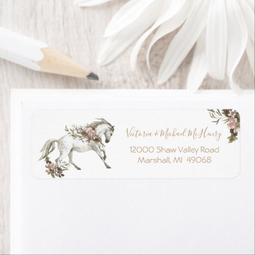 Floral White Horse Ranch Wedding Label
