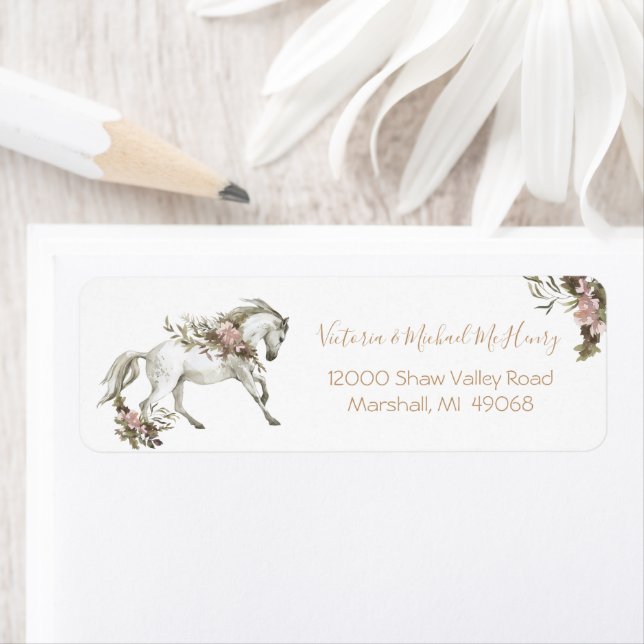 Floral White Horse Ranch Wedding Label (Insitu)