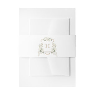 Floral White Hydrangea Crest Wedding Monogram Invitation Belly Band