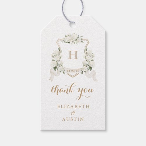 Floral White Hydrangea Crest Wedding Thank You Gift Tags