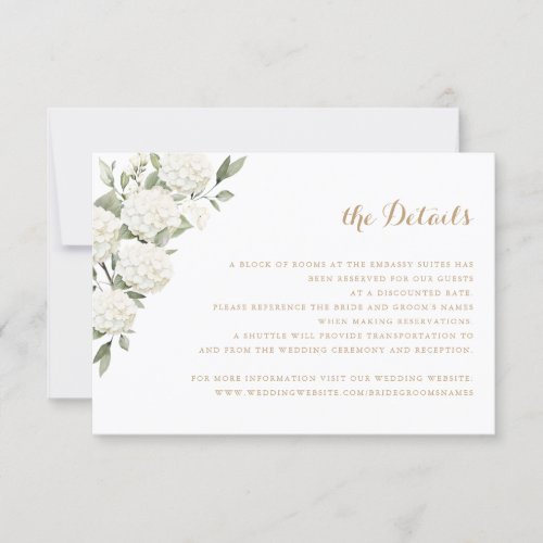 Floral White Hydrangea Greenery Wedding Details Invitation