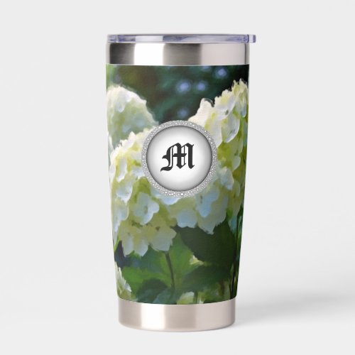 *~ Floral White Hydrangea Monogram AP84   Insulated Tumbler