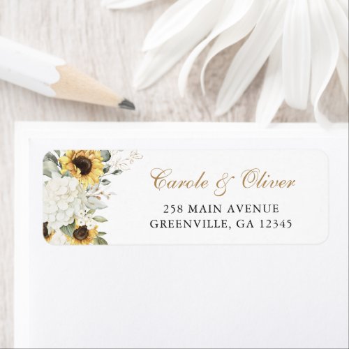 Floral White Hydrangea Sunflowers Return Address Label