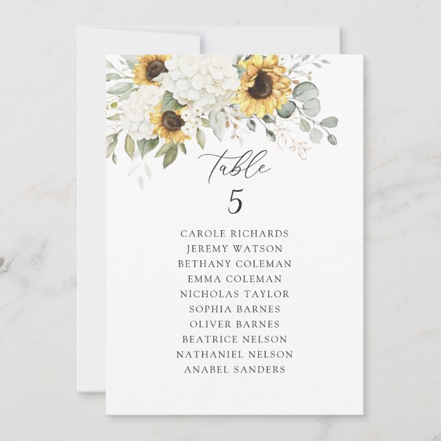 Floral White Hydrangea Sunflowers Seating Chart Invitation (Front)