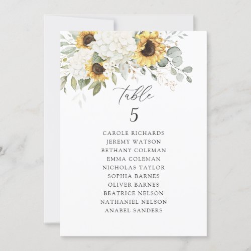 Floral White Hydrangea Sunflowers Seating Chart Invitation