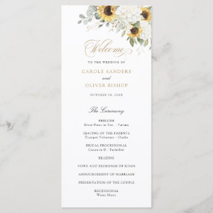 Floral White Hydrangea Sunflowers Wedding Program