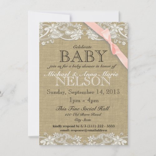 Floral White Lace and Bow Baby Shower Custom Invites
