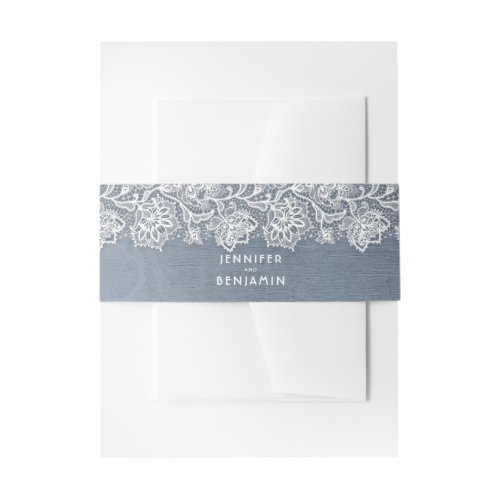 Floral White Lace and Dusty Blue Wedding Invitation Belly Band