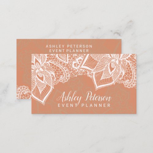 Floral white lace tan copper event planner business card