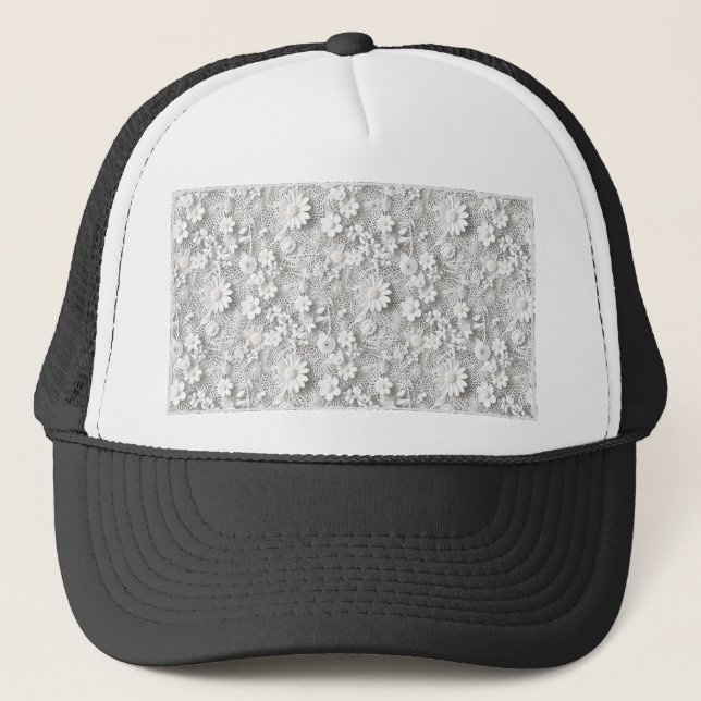 Floral White Lace Trucker Hat (Front)
