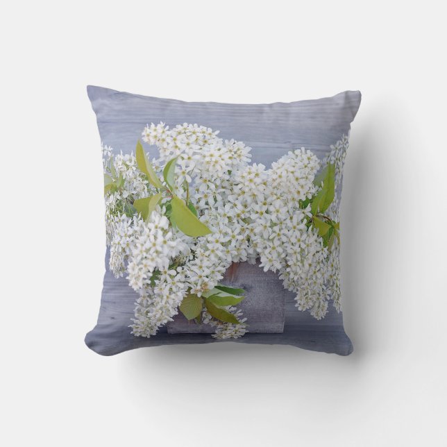 Floral White Lilacs Bouquet Photo Throw Pillow (Front)