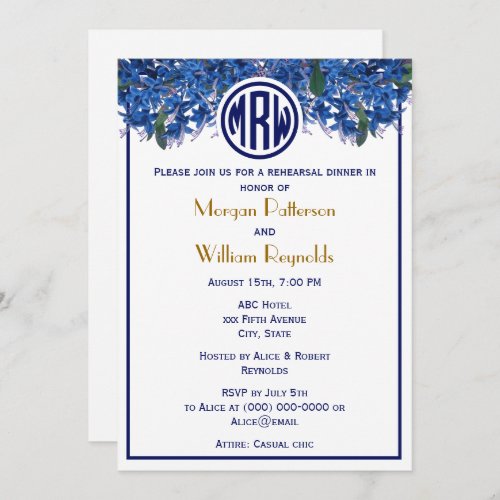 Floral White Navy Circle Monogram Font DIY BG Invitation