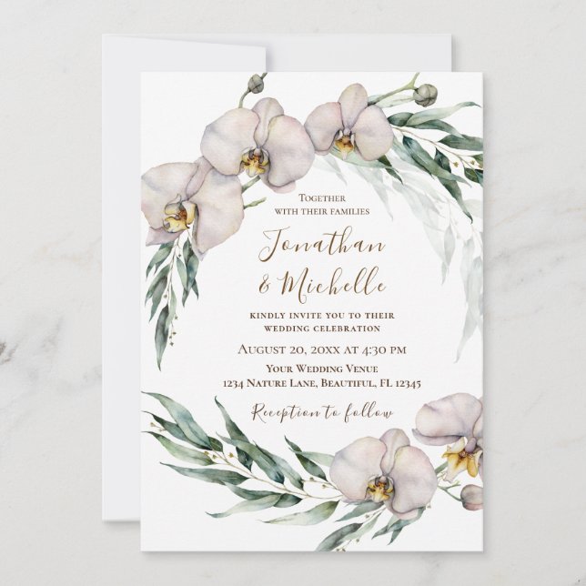 Floral White Orchids Greenery Christian Wedding Invitation (Front)