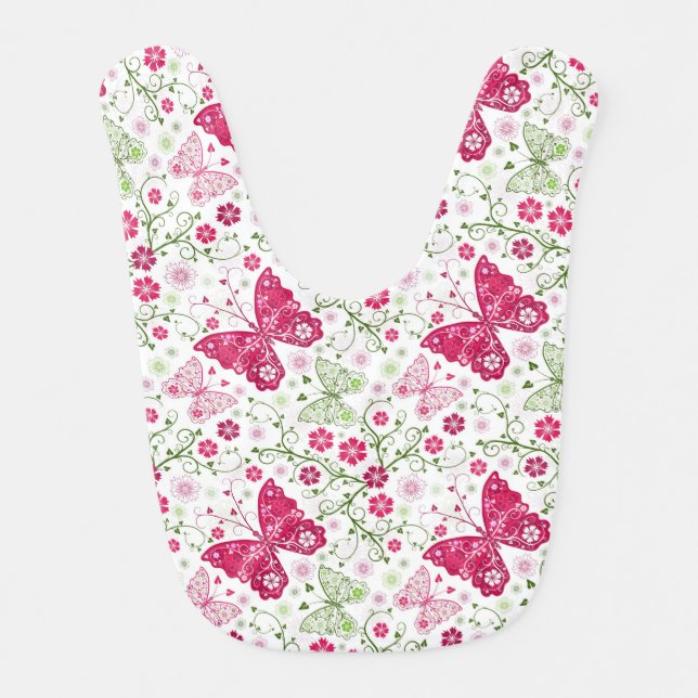 Floral White Pattern Baby Bib (Front)